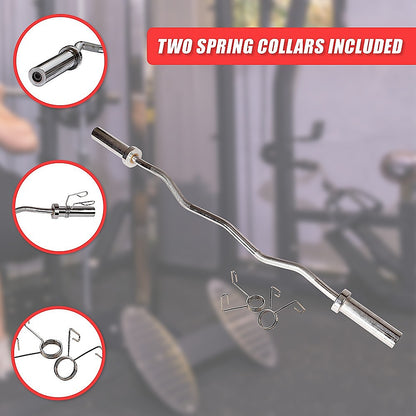 Chrome Olympic Curl Bar Barbell Heavy Duty EZ with Spring Collars