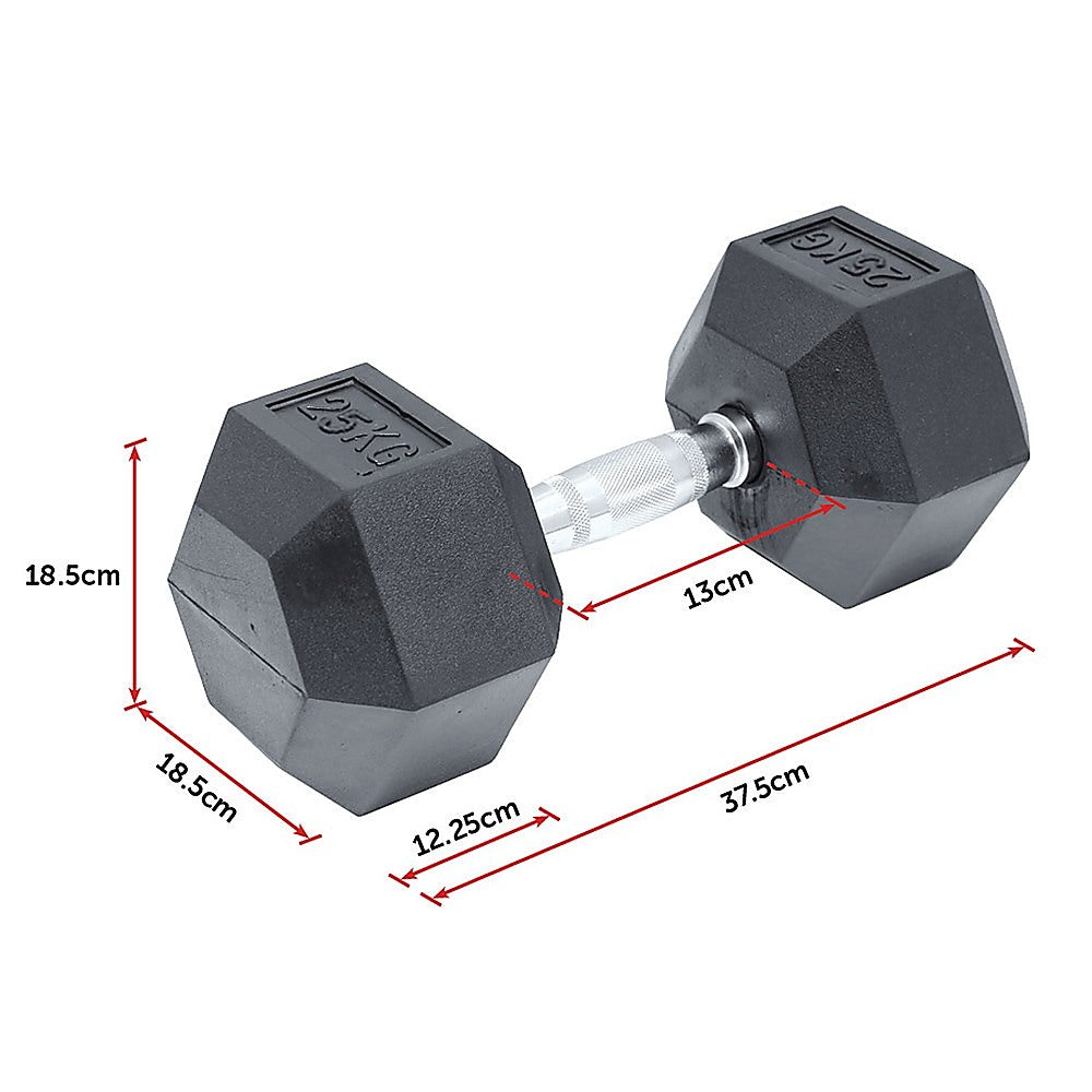 25KG Commercial Rubber Hex Dumbbell Gym Weight