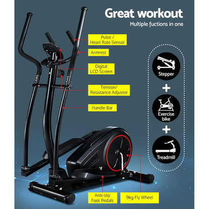 Everfit Exercise Bike Elliptical Cross Trainer Home Gym Fitness Machine LCD