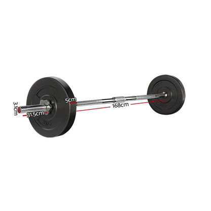 Everfit 18kg Barbell Set Weight Plates Bar Lifting Bench 168cm