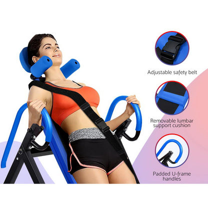 Everfit Inversion Table Gravity Exercise Inverter Back Stretcher Home Gym Blue