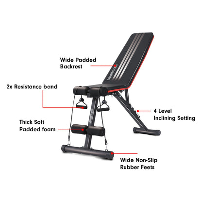 Powertrain Adjustable Incline Decline Exercise Bench Resistance Bands