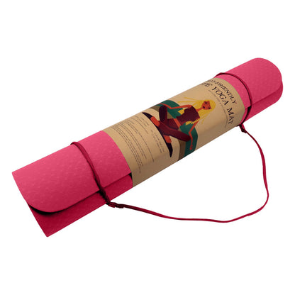 Powertrain Eco-friendly Dual Layer 6mm Yoga Mat | Pink | Non-slip Surface And Carry Strap For Ultimate Comfort And Portability