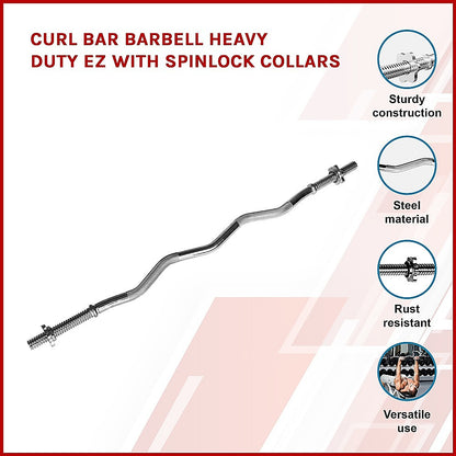 Curl Bar Barbell Heavy Duty EZ with Spinlock Collars