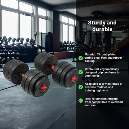 40kg Adjustable Rubber Dumbbell Set Barbell Home GYM Exercise Weights