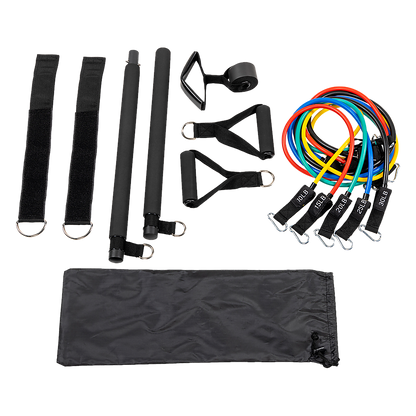 Exercise Pilates Bar Kit Resistance Bands Yoga Fitness Stretch Workout Gym